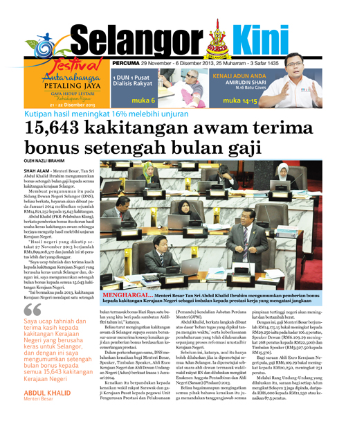 Cover Selangorkini Disember 1 - 2013